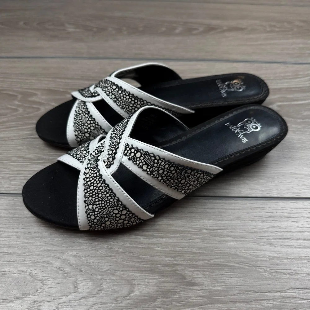 Rara Avis Womens Wedge Sandals Lace Detail Black White 8.5M